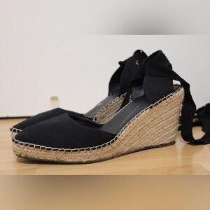 ASOS Black Espadrille Wedge Sandals Lace Up Vacation Summer Size 9